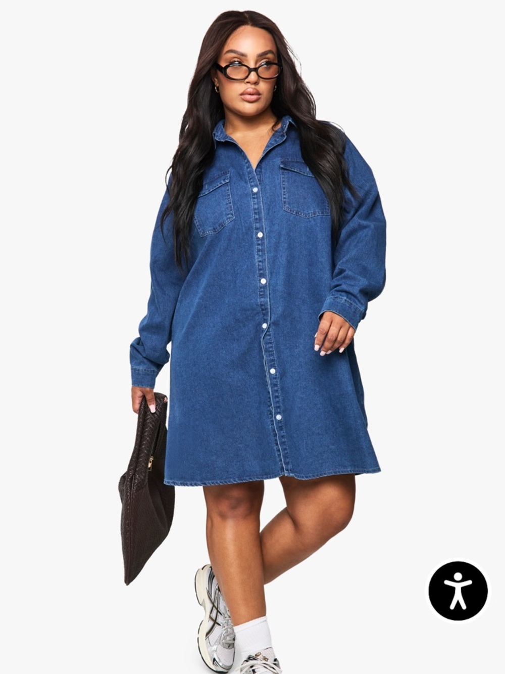 Boohoo Blue Denim Long Sleeve Shirt Dress size 18